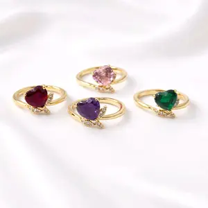 Gold Heart-Shaped Flower Ring in Various Colors and Sizes for Stylish Accessory