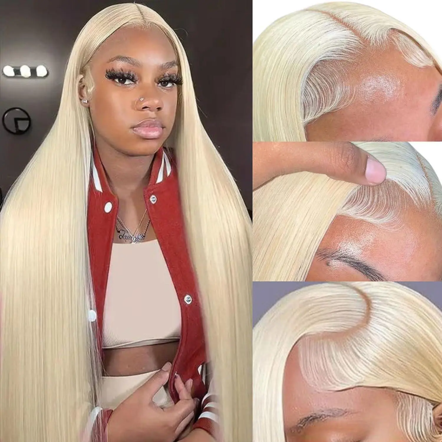 613 Blonde 13x6 HD Lace Frontal Wig Straight Human Hair 28 Inch 150 Density Pre Plucked Natural Baby Hair Transparent Lace Front Wigs  Human Hair Wigs for Black Women Daily Party Wear Glueless