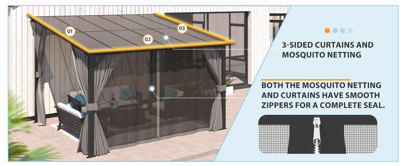 AECOJOY Gazebo for Patio, Hard Top Large Wall-Mounted Heavy Duty Gazebo Pergola with Curtains and Mosquito Netting Outdoor Canopy Shelter Outdoor Canopy Sun Parasol Umbrella AECOJOY Gazebo for Patio, Hard Top Large Wall-Mounted Heavy Duty Gazebo Pergola with Curtains and Mosquito Netting Outdoor Canopy Shelter Outdoor Canopy Sun Parasol Umbrella