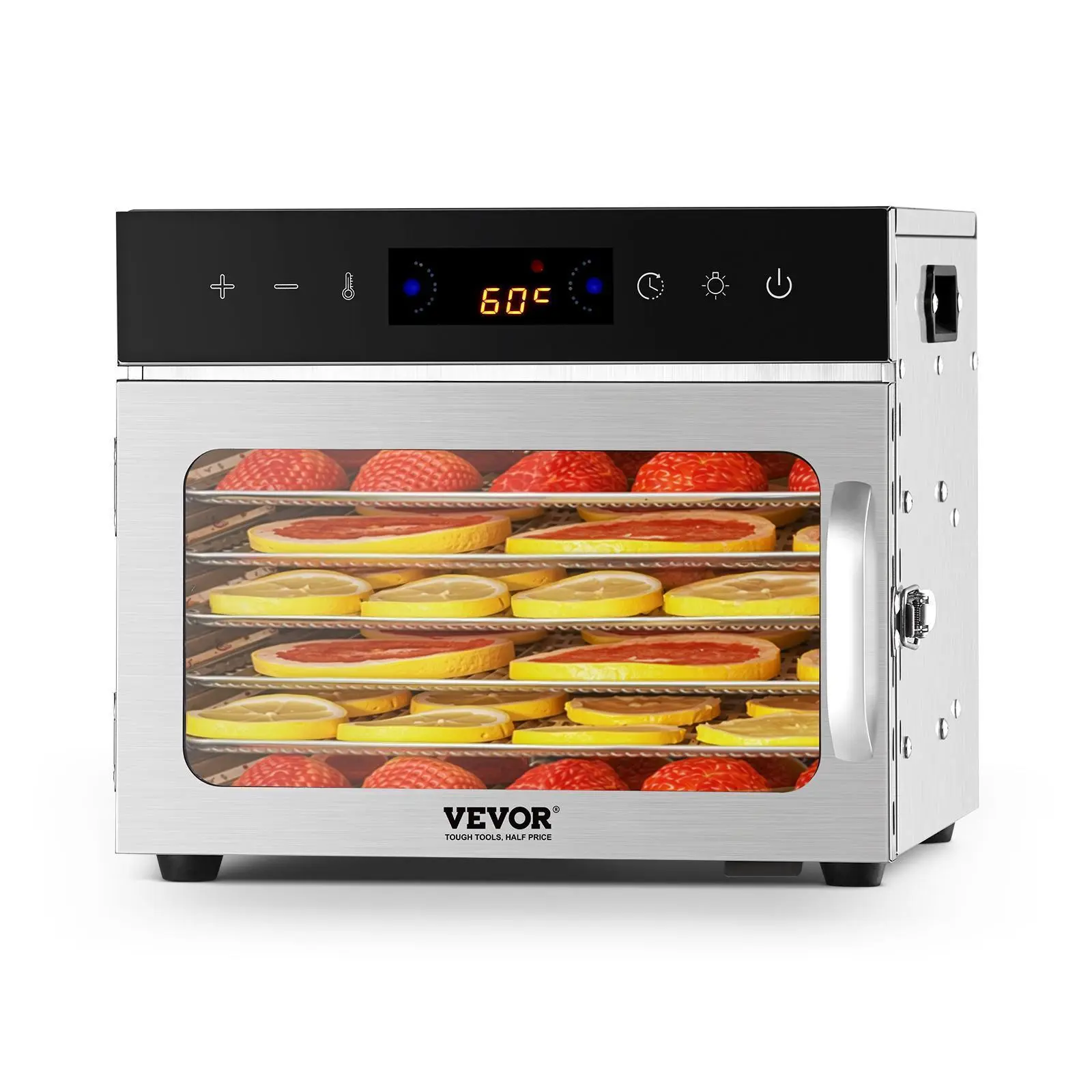 【Backtoschool】VEVOR Fully Automatic Family Size Food Dehydrator Machine, 6 Stainless Steel Trays, 400W Electric Dryer with Digital Display, Adjustable Temperature & 24-Hour Timer, Freeze Dryer for Jerky, Dehydrating Herbs, Dog Treats, Family Size Food Deh