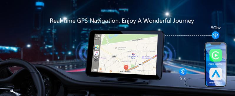 【Hieha】New Year Gift: 2026 Wireless Portable Carplay and Android Auto 7" Touchscreen Bluetooth 5.2 Carplay Screen with Mirror Link AUX FM for All Vehicles