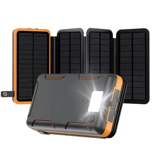 20000mAh Solar Charger with 4 Solar Panels, 3A Fast Charge Portable Power Bank, 3 USB Outputs for Phones & Tablets (Outdoor Ready)