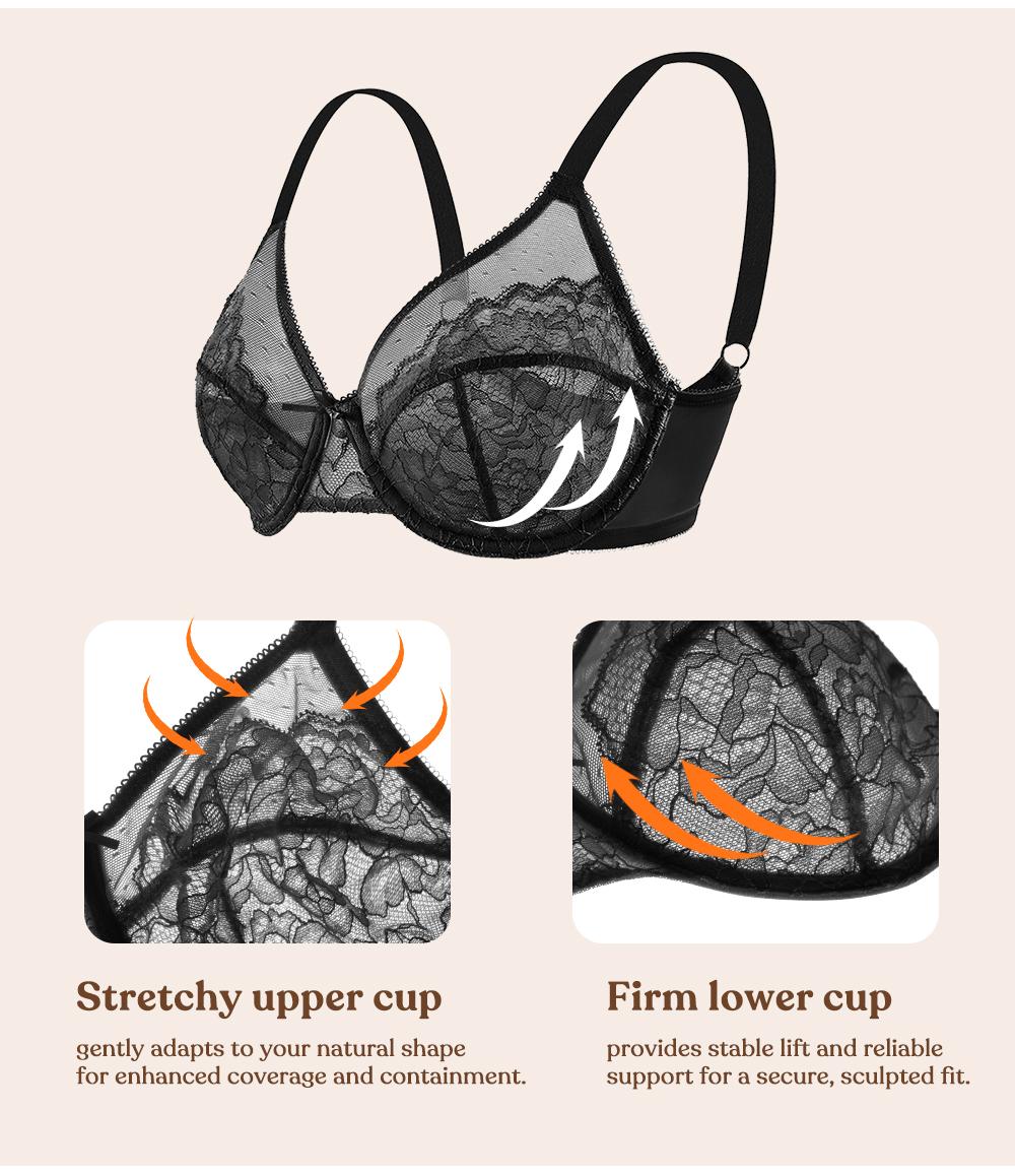 HSIA Enchante Floral Lace Plus Size Underwire Unlined Unpadded Minimizer Full Coverage Bra Women's Wear Comfortable Breathable Mesh Cup SpringStatements
