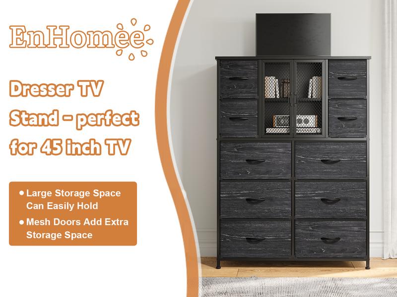【Storage Cabinet】Raybee Heavy-Duty 10 Drawers Dresser for Bedroom,Thickened Board Material,Fabric Tall Dresser & Chests of Drawers with Metal Mesh Door,Organizer,drawerstorage in Cabinet,homedecor Furniture,easy assemble,38"W x 11.81"D x 48.1"H