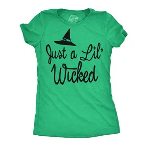 Womens Funny T Shirts Just A Lil Wicked Sarcastic Halloween Graphic Novelty Tee For Ladies Funny Womens T Shirts Cute Vintage Fashion Casual Ladies T-Shirt Gift Halloween Tops for Women Women's Novelty Tees Green -