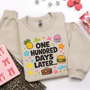 One Hundred Days Later Crewneck Sweatshirt ,100 Days Later 100 Days Of School Sweatshirt, 100 Days of School Hoodie, 100th Day of School School Celebration Crewneck Pullover Soft Womenswear Vibe Outfit