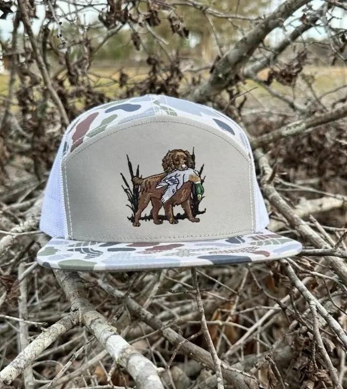 Boykin Mallard Camo 7 Panel Trucker Hat, Embroidered Duck Leave Brackish and White Camo Collection Hat Gift for him