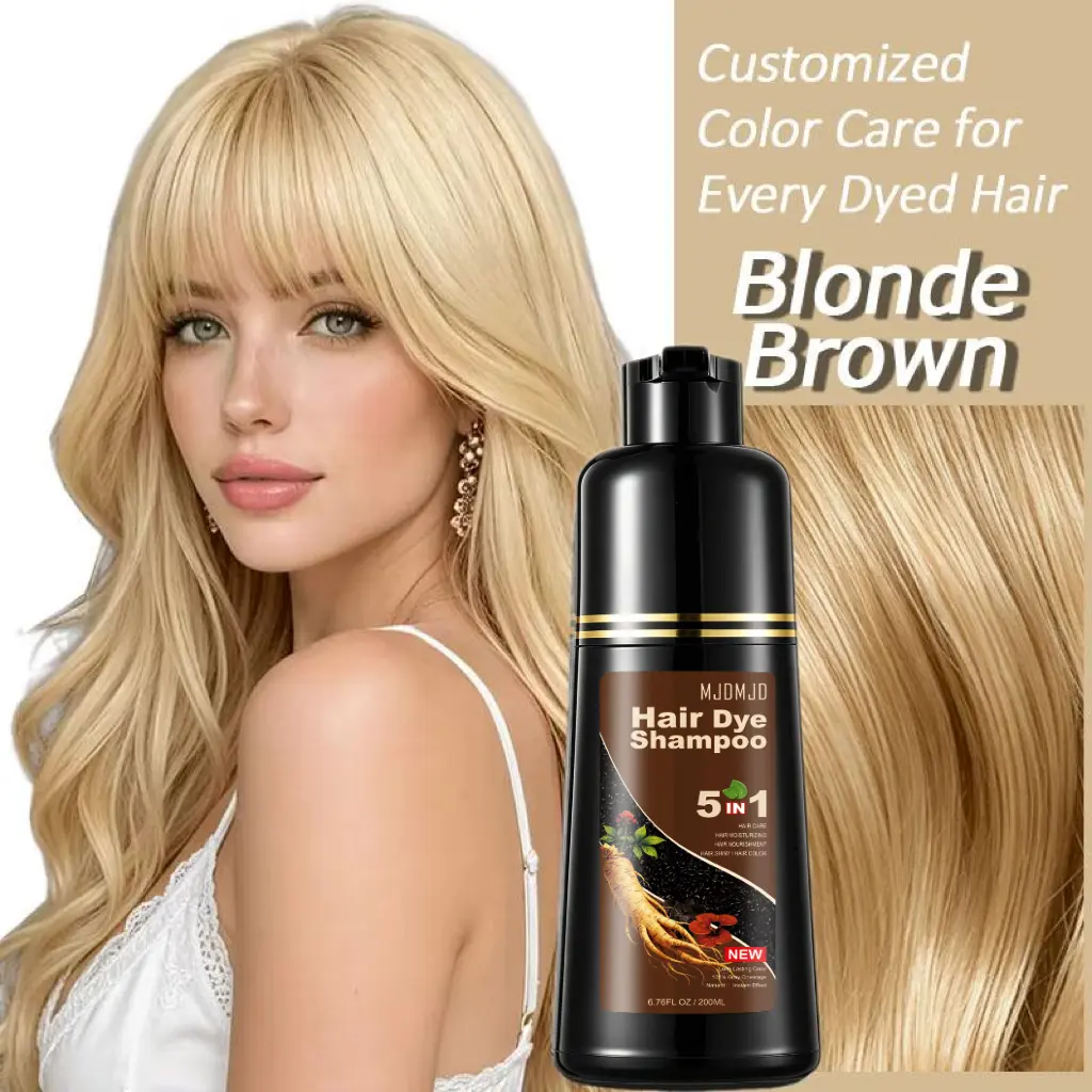 5-in-1 Blonde Brown Hair Dye Shampoo, Semi-Permanent Hair Color for Gray Coverage, Moisturizing & Nourishing Formula, Instant Hair Coloring for Women & Men, Easy Home Use, Travel Size 200ml