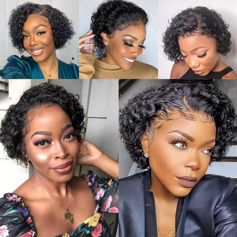 Karlami Curly Pixie Cut Wig Human Hair 4X4 Glueless Wigs HD Lace Short Curly Wigs Wear and Go Glueless Wigs Pre Plucked Pre Cut Short Curly Glueless Wigs Human Hair for Women woman glueless black woman