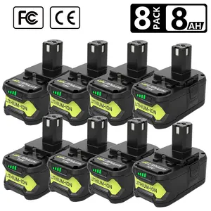 8-Pack 18V 8000mAh High Capacity Lithium-Ion Replacement Battery for Ryobi P100 P102 P103 P104 P105 P107 P108 P109 P119 P122 Cordless Tools, Fast Charge Compatible
