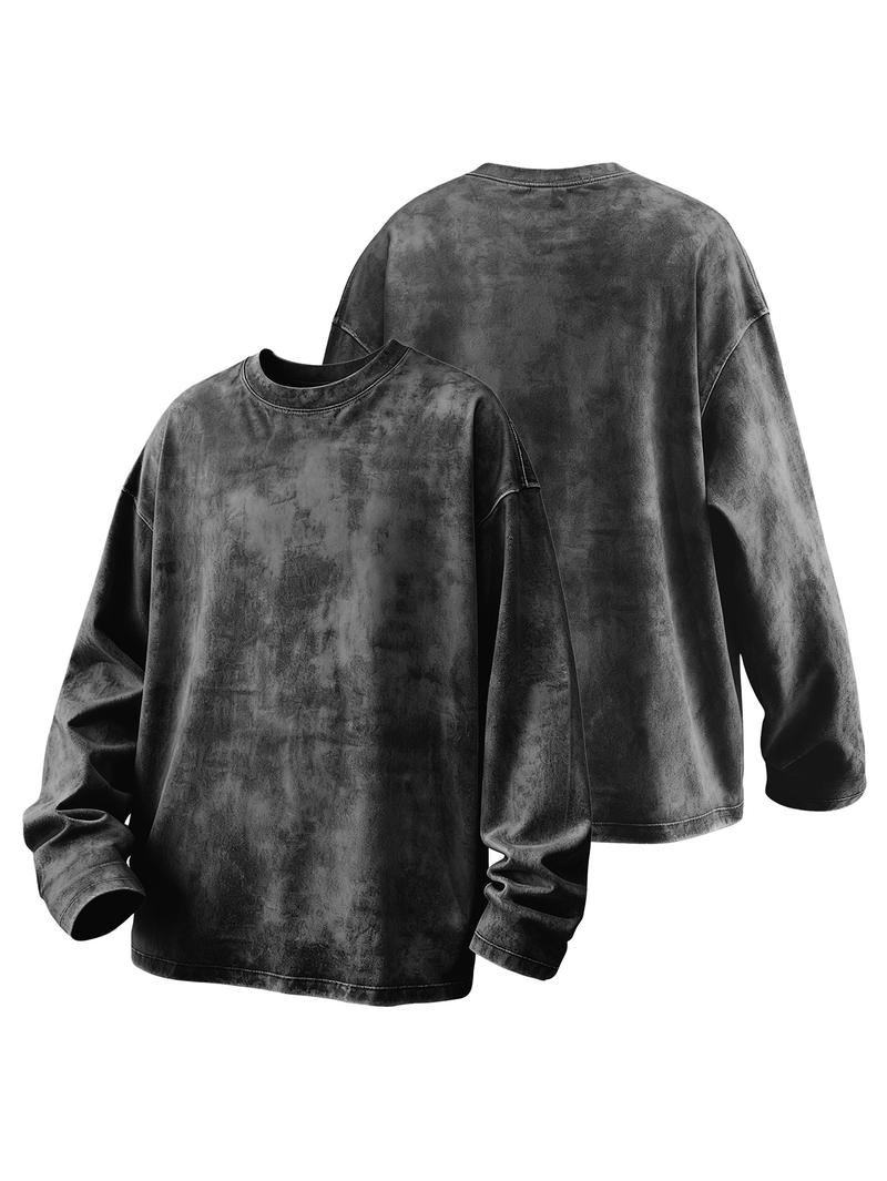 CCCMAI Men's Washed Cotton Round Neck Long Sleeve Tee, Loose Fit Casual Crew Neck T-shirt for Fall Winter, Men's Top for Daily Wear Menswear Soft Top's Streetwear Tshirt Crewneck