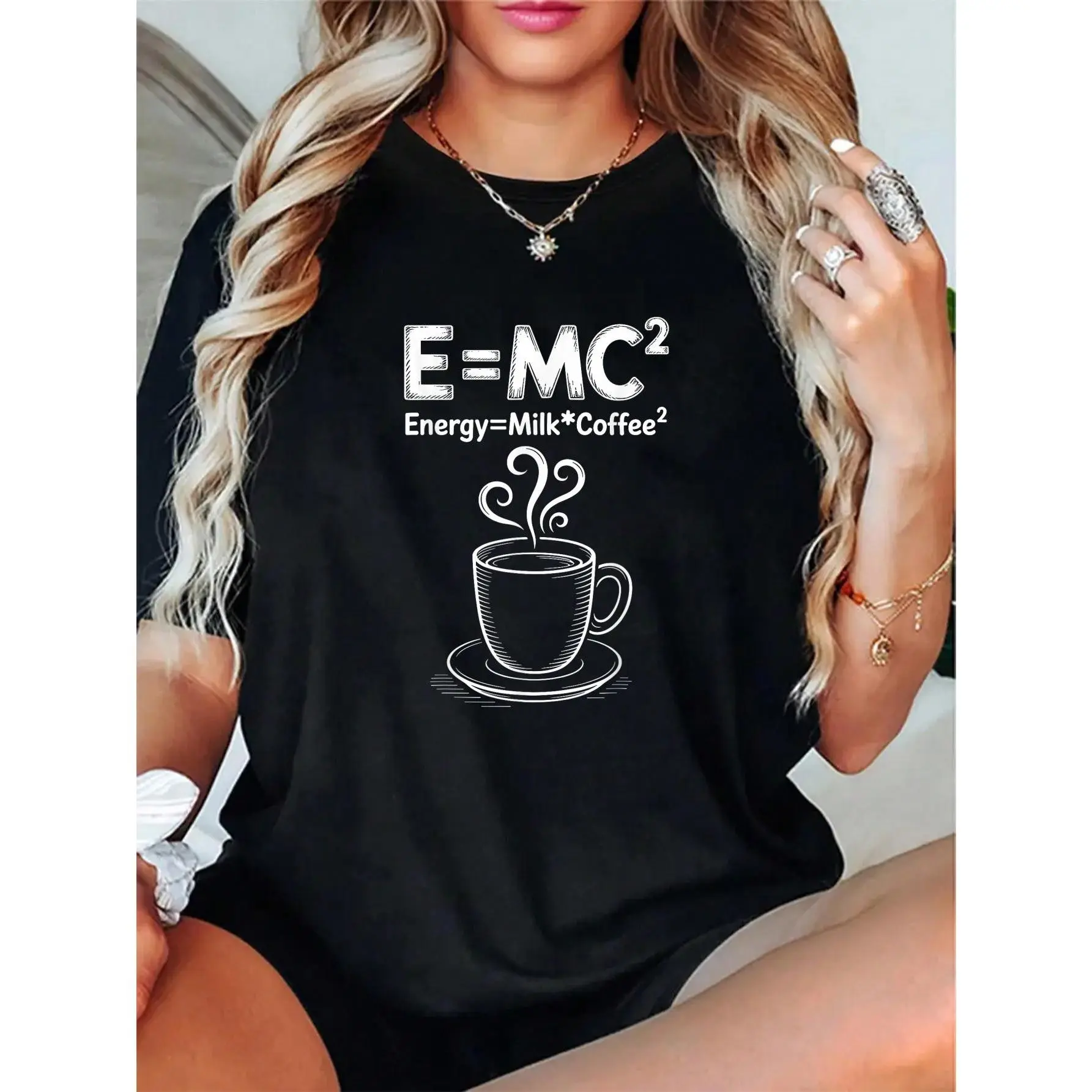 Women's 100% Cotton Everyday Tee - Casual Short-Sleeve Round Neck Relaxed Fit Breathable Fabric, Barista Espresso Lover Funny Coffee Art Print Style Vibe Top, All Seasons, 2XL, 3XL
