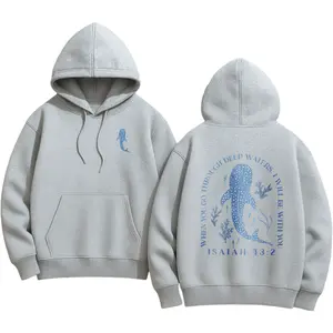 Unisex Christian Whale Graphic Hoodie, Isaiah 43:2 Bible Verse Sweatshirt, Faith-Based Streetwear Pullover, Oversized Fall Outfit for Men and Women