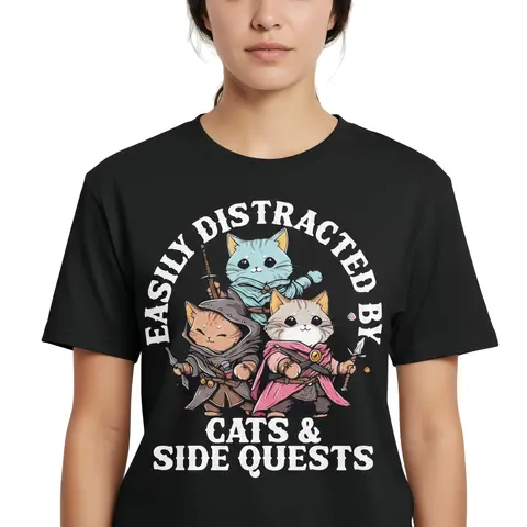 Women's Soft Short-Sleeve Round-Neck Cotton T-Shirt - Unisex DnD Fan Graphic, Funny RPG Gamer Cat & Dice Print, Retro Streetwear Casual Unisex Tee, Shareable Style Funny Gifts Christmas for Tabletop Roleplaying Fans