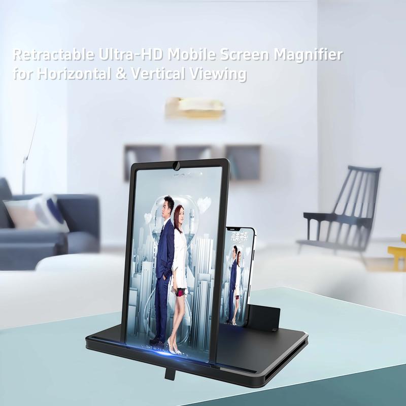 10"/14"Mobile Phone Magnifier - Ultra-HD Screen Magnifier for Easy TV Viewing Dual Orientation for Landscapes and Portrait Use Eye Protection Full-Screen Mobile Phone Magnification Magnetic Smartphone Holder Wireless Charging Bracket