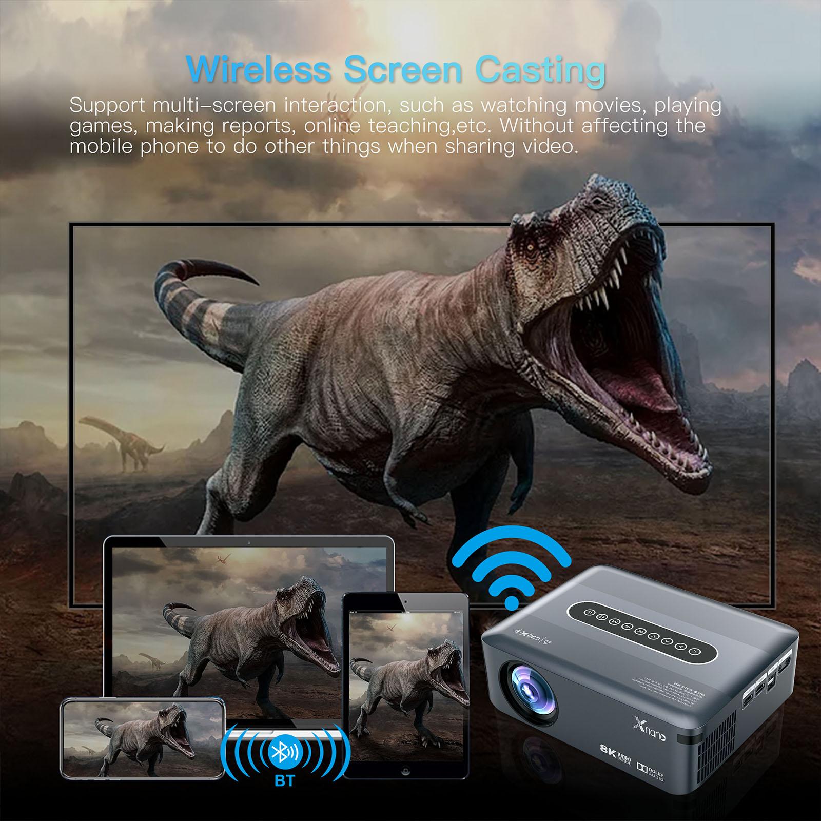 Smart Wireless Multi-Mode Remote Projector with Ultra HD 8K Screen, Dolby Digital, WiFi, Bluetooth, HDMI, USB, 1080P Full Color Media Player, Android 9.0 for Smartphones, Laptops Smart Wireless Multi-Mode Remote Projector with Ultra HD 8K Screen, Dolby Digital, WiFi, Bluetooth, HDMI, USB, 1080P Full Color Media Player, Android 9.0 for Smartphones, Laptops