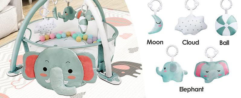 Dearlomum 4-in-1 Baby Play Mat Rainbow Baby Gym Tummy Time Mat for Floor Activity with 30 Balls & 5 Sensory Toys for Newborn Toddler Boy & Girl Gifts - Playpen