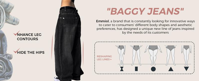 EMMIOL Women Hip Hop Baggy Jeans Wide Leg Mid-Low Waist Jeans Loose Boyfriends Jeans 90s Vintage Denim Pants casual comfy Black Womenswear