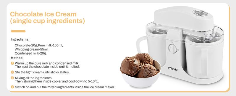 Pukomc Ice Cream Maker Machine for Home Use with Two Ice Cream Bowls Simple Operation Easy to Clean White Easy Fast Use Perfect Dessert,The best Christmas New Year gift