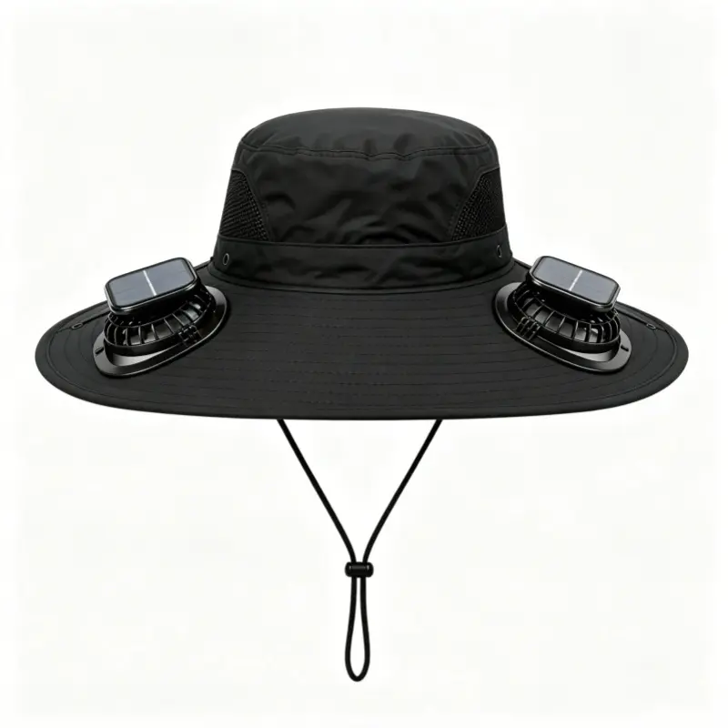 Unisex Solar Fan Hat with Dual Cooling Fans, USB Rechargeable Summer Wide Brim Waterproof Fishing Safari Cap, Outdoor Camping Hiking Bucket Hat, UPF 50+ UV Protection Breathable Sunshade Hat, Adjustable Sun Hat, Lightweight Outdoor Gear