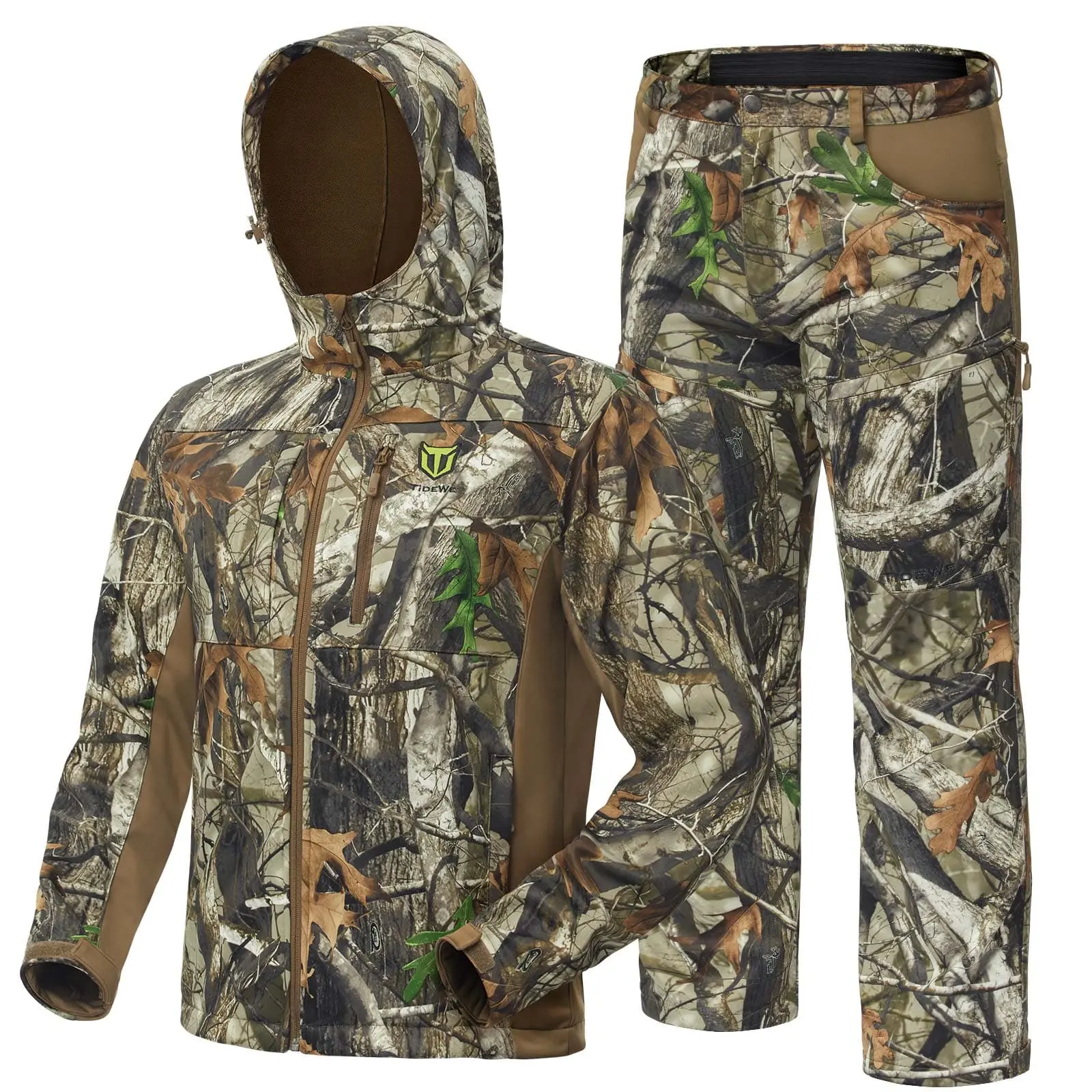 TideWe Men's Hunting Clothes, Silent & Water Resistant Camo Hunting Suits