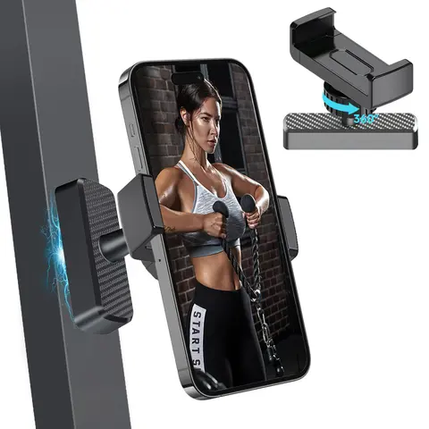 Magnetic Mobile Phone Holder Stand - 360° Rotatable, Strong Portable Grip, Kickstand-Free, No Tools, Adjustable, Magsafe Compatible, Smartphone Mount for Gym Workout Recording, Android/iOS (iPhone 17/16/15/14) Fit, Fitness Essential, Gift for Men