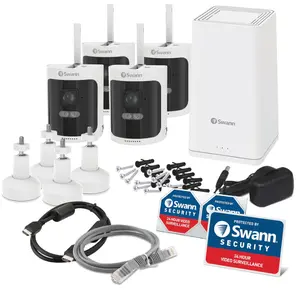 Swann AllSecure650 Wi-Fi Security Camera System with 1 TB HDD, 4 Camera 8 Channel, 2K HD NVR Home Security Cameras Wireless Outdoor Indoor, Night Vision Surveillance Camera, Heat and Motion Detection