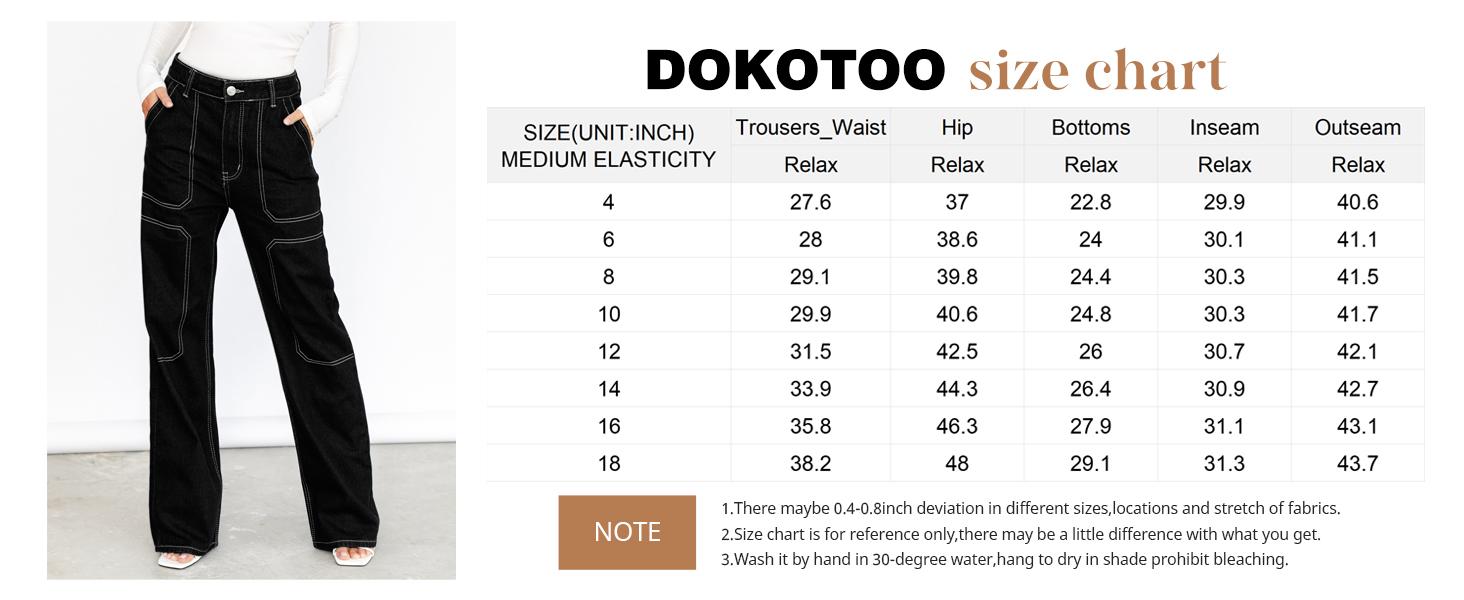 Dokotoo Women's Casual Mid Waist Cargo Jeans Stretch Wide Leg Denim Pants with Pockets