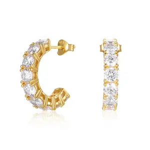 Starlette Round Stone Earrings in Gold | 925 Sterling Silver Plated in Gold | Simulated Diamond Earrings |