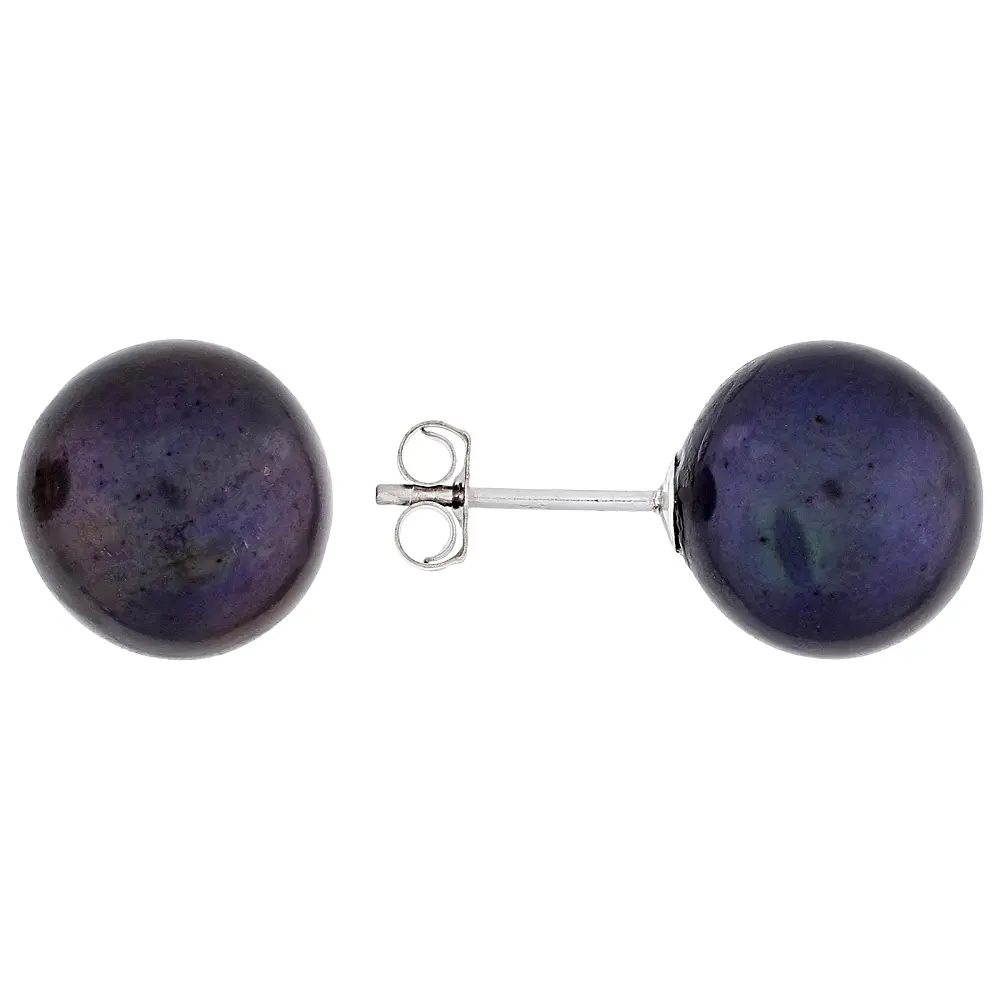 JTV Black Cultured Freshwater Pearl 14k White Gold Earrings