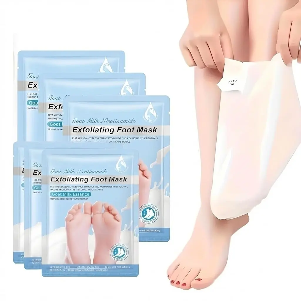 6 Pack Goat Milk Foot Peel Mask, Deep Exfoliating Treatment to Remove Dead Skin & Tough Calluses, Repair Cracked Dry Heels for Silky Baby Soft Feet