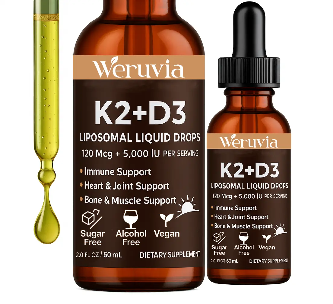 Vitamin D3 K2 Liquid Drops, Liposomal Formula with 5,000 IU D3 + 120 Mcg K2, Immune Support, Bone & Muscle Support, Heart & Joint Support, Sugar Free & Vegan, 2 fl oz (60 ml)