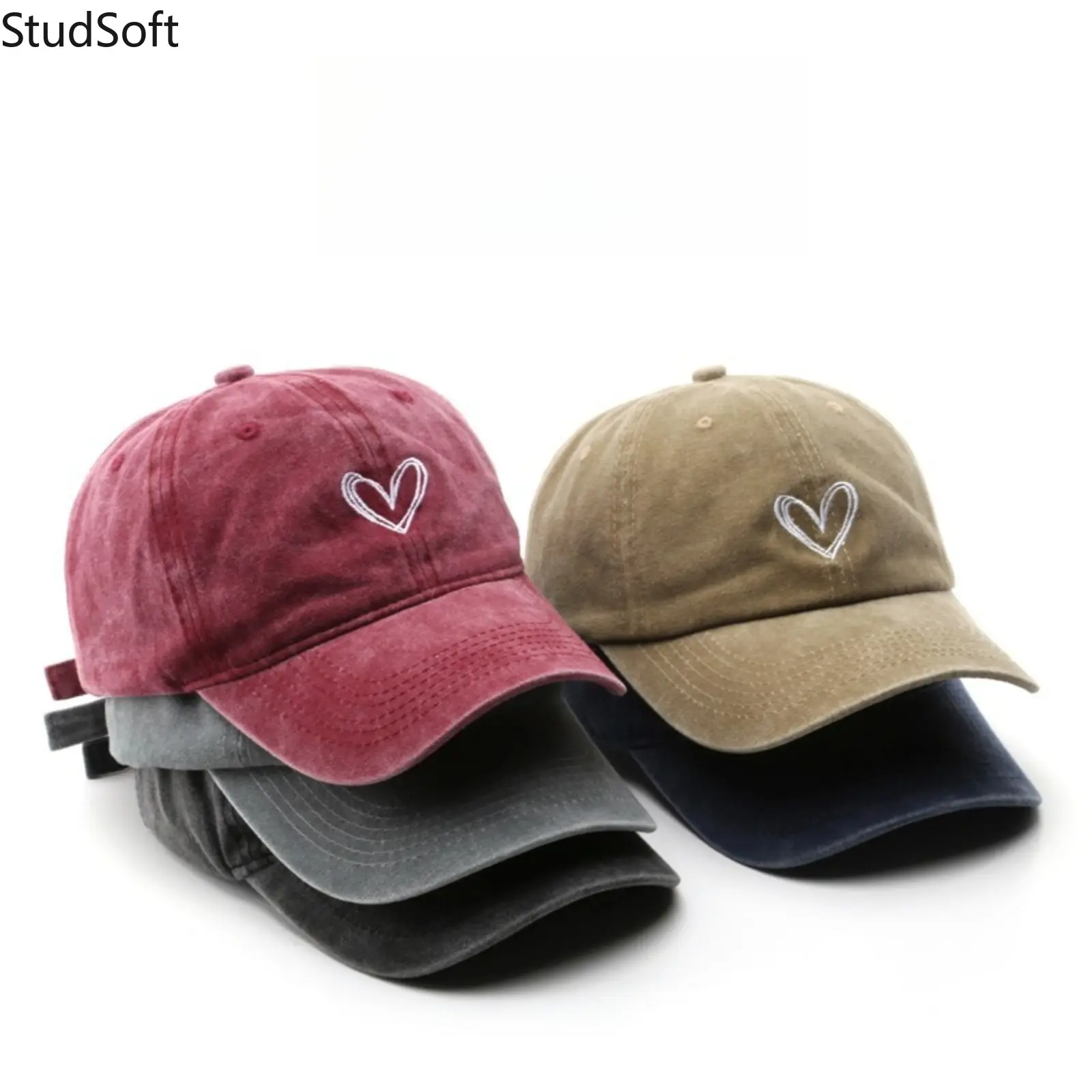 Distressed Baseball Cap with Retro-Washed Heart Motif - Unisex, Sport-Inspired for Outdoor Sun Protection, Sport-Inspired Sports & Outdoor Hats,back to school,back to school haul