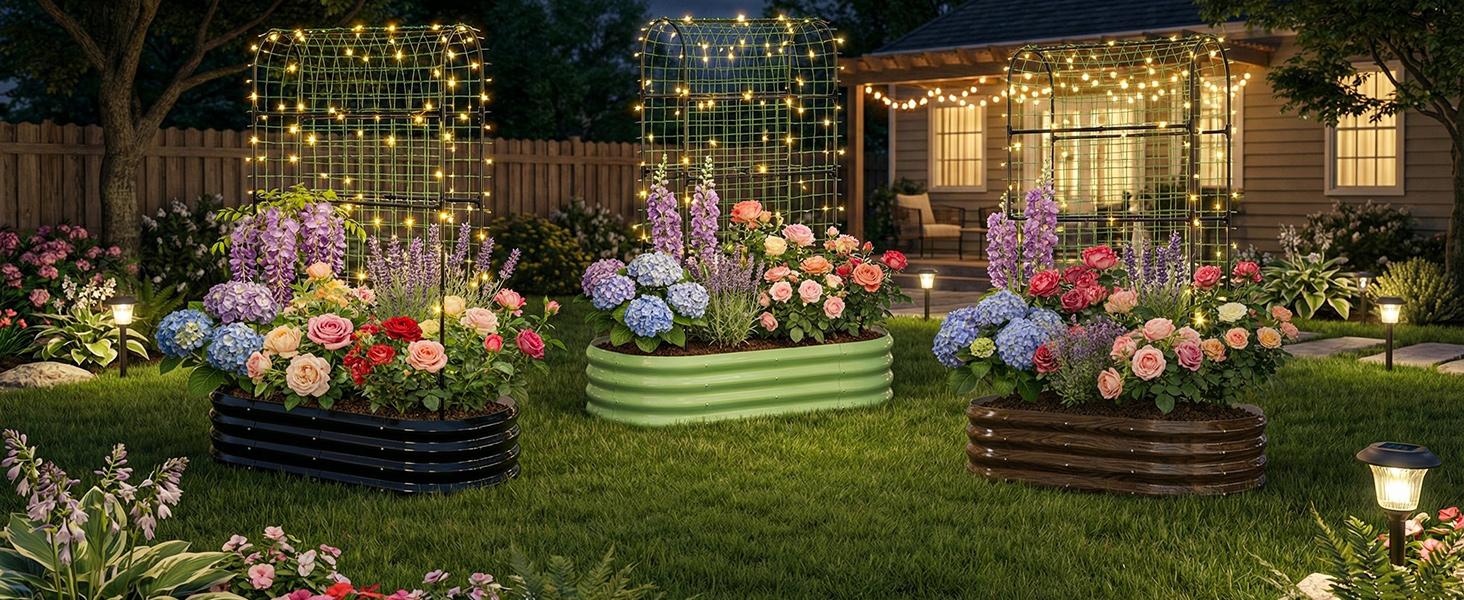 Lilypelle 2-in-1 Galvanized Raised Garden Bed with 71" Arch Trellis for Climbing Plants – Outdoor Planter Box for Flowers, Vegetables, Fruits, Herbs