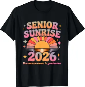 100% Cotton Senior Sunrise 2026 Boho Colorful High School Senior Retro T-Shirt