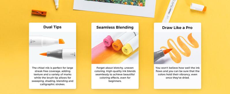 Ohuhu Alcohol Markers: Brush & Chisel / Fine - 48 Mid-tone Colors - AP Certificated Double Tipped Alcohol Based Art Marker Set for Artist Adults Coloring Illustration - Refillable - Honolulu & B Series of Ohuhu