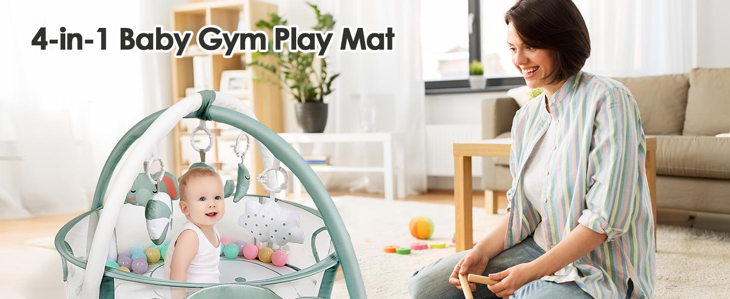 Dearlomum 4-in-1 Baby Play Mat Rainbow Baby Gym Tummy Time Mat for Floor Activity with 30 Balls & 5 Sensory Toys for Newborn Toddler Boy & Girl Gifts - Playpen