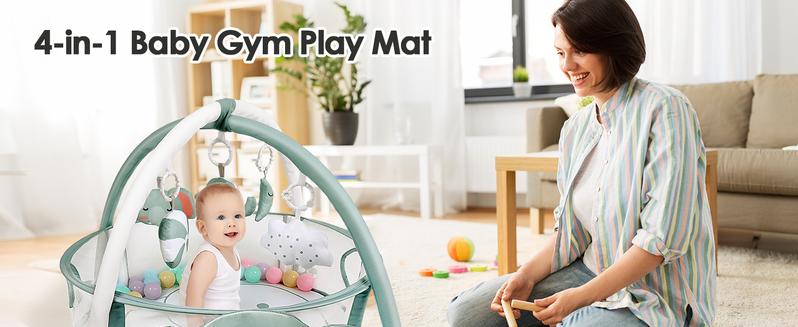 Dearlomum 4-in-1 Baby Play Mat Rainbow Baby Gym Tummy Time Mat for Floor Activity with 30 Balls & 5 Sensory Toys for Newborn Toddler Boy & Girl Gifts - Playpen