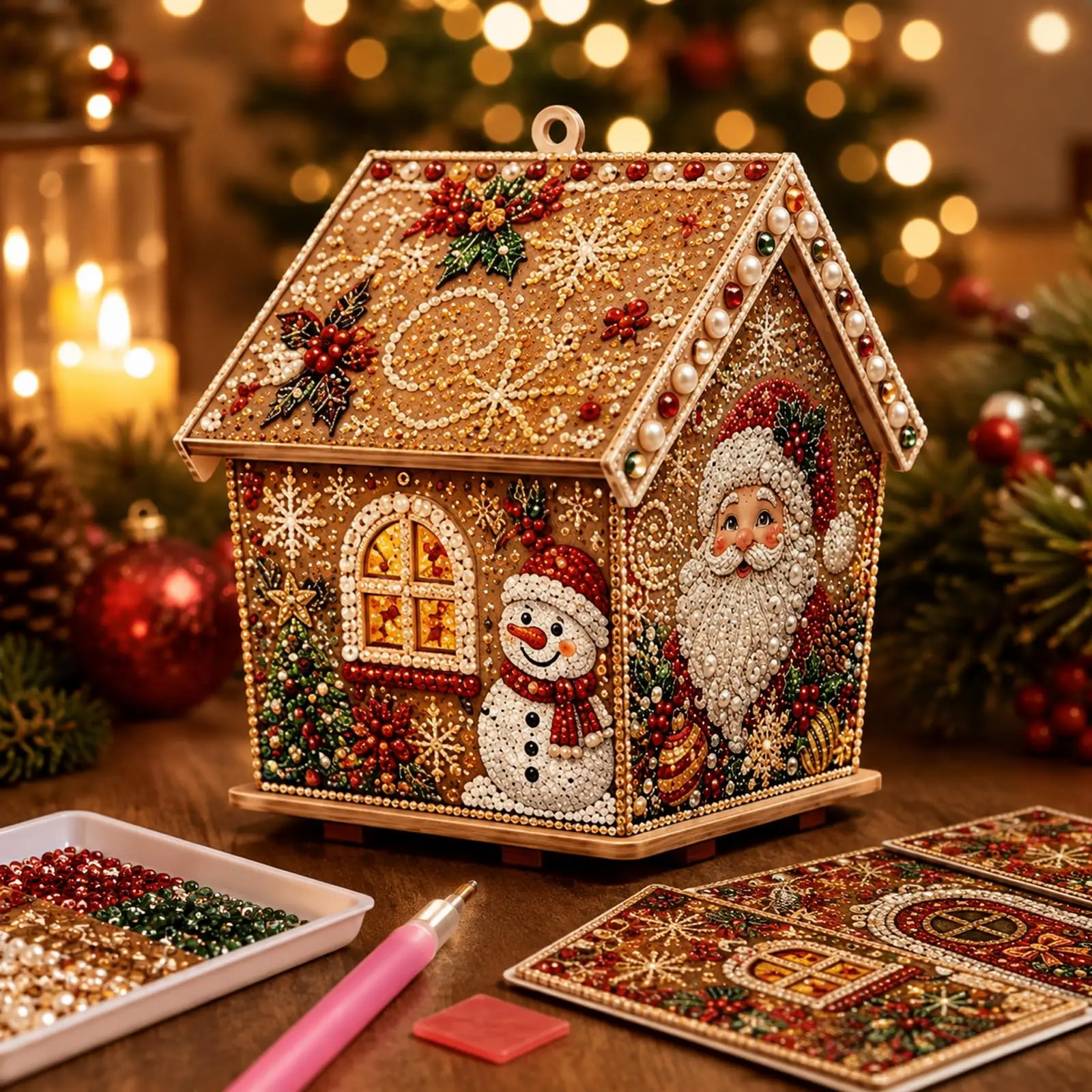 2026 New 3D Christmas Cottage Diamond Art Kit — DIY wooden Christmas crafts, Christmas-themed tabletop ornaments and hanging decorations, DIY wooden bead holiday decor, Christmas tree ornaments, and handmade home gifts.