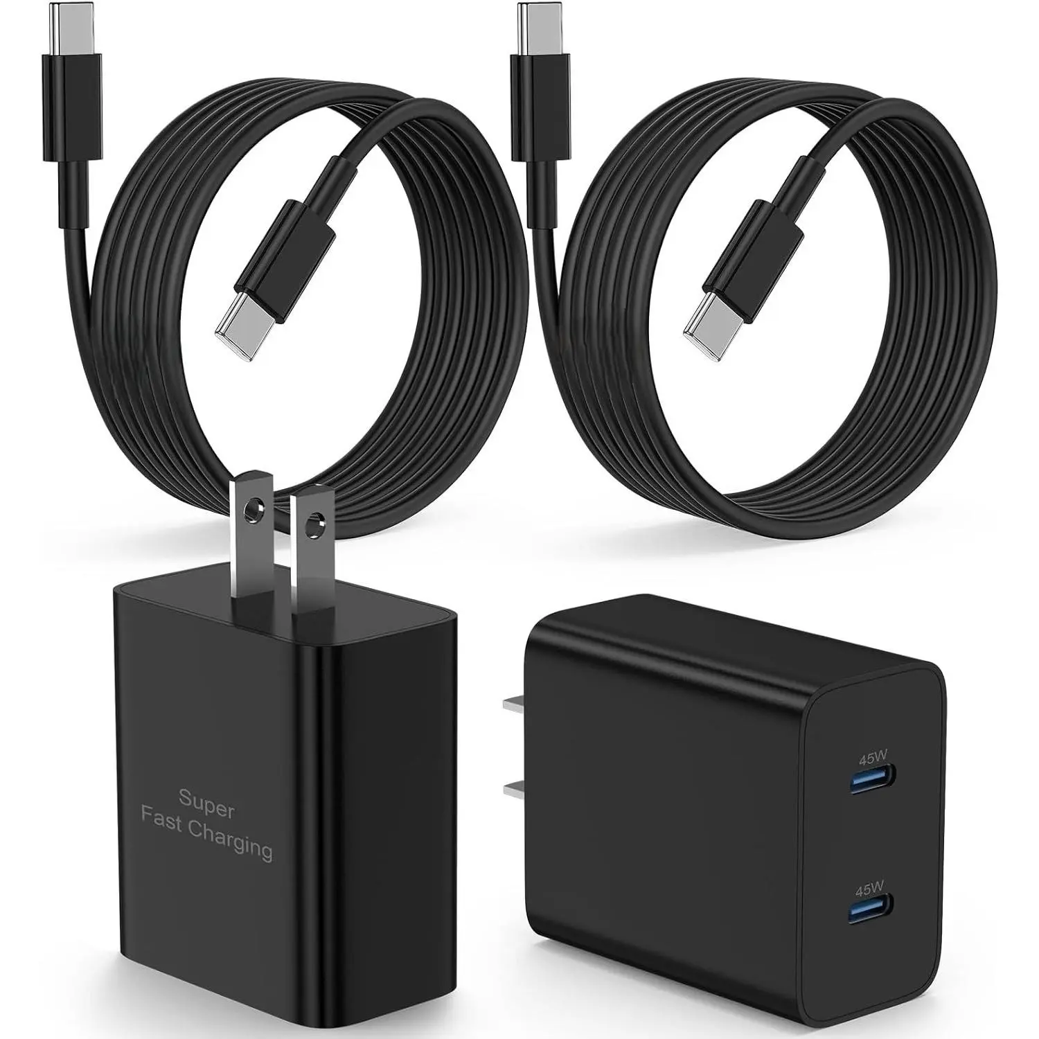 45W Super Fast Charger USB C, 2-Pack Dual Port Type C Charger Fast Charging,with 6FT Cable&Cord for Samsung Galaxy S25 Ultra/S24 Ultra/S23/S22/S21/S20+, iPhone16/15