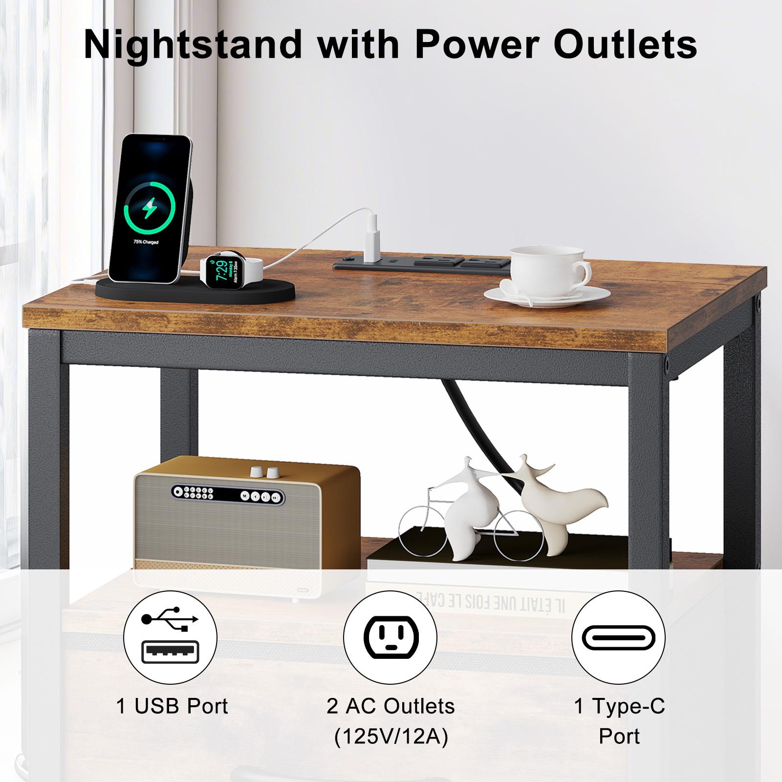 Fast Charging Bedside Table with 2 Fabric Drawers - Multi-Function Adjustable Storage Nightstand, 66 lb Load Capacity, Portable Side Table for Bedroom & Small Spaces