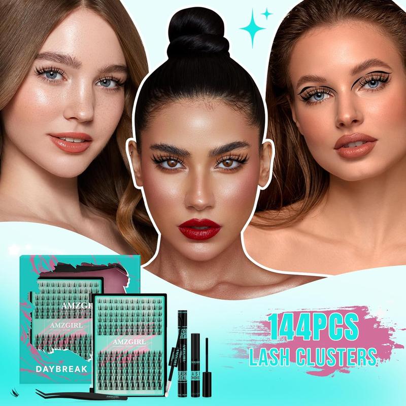 AMZGIRL LASH DIY Lash Extensions Kit 144pcs Manga Waterproof Eyelashes Makeup Cosmetic Set with Bond Seal Remover Applicator  8-16mm Mixed Individual Lashes