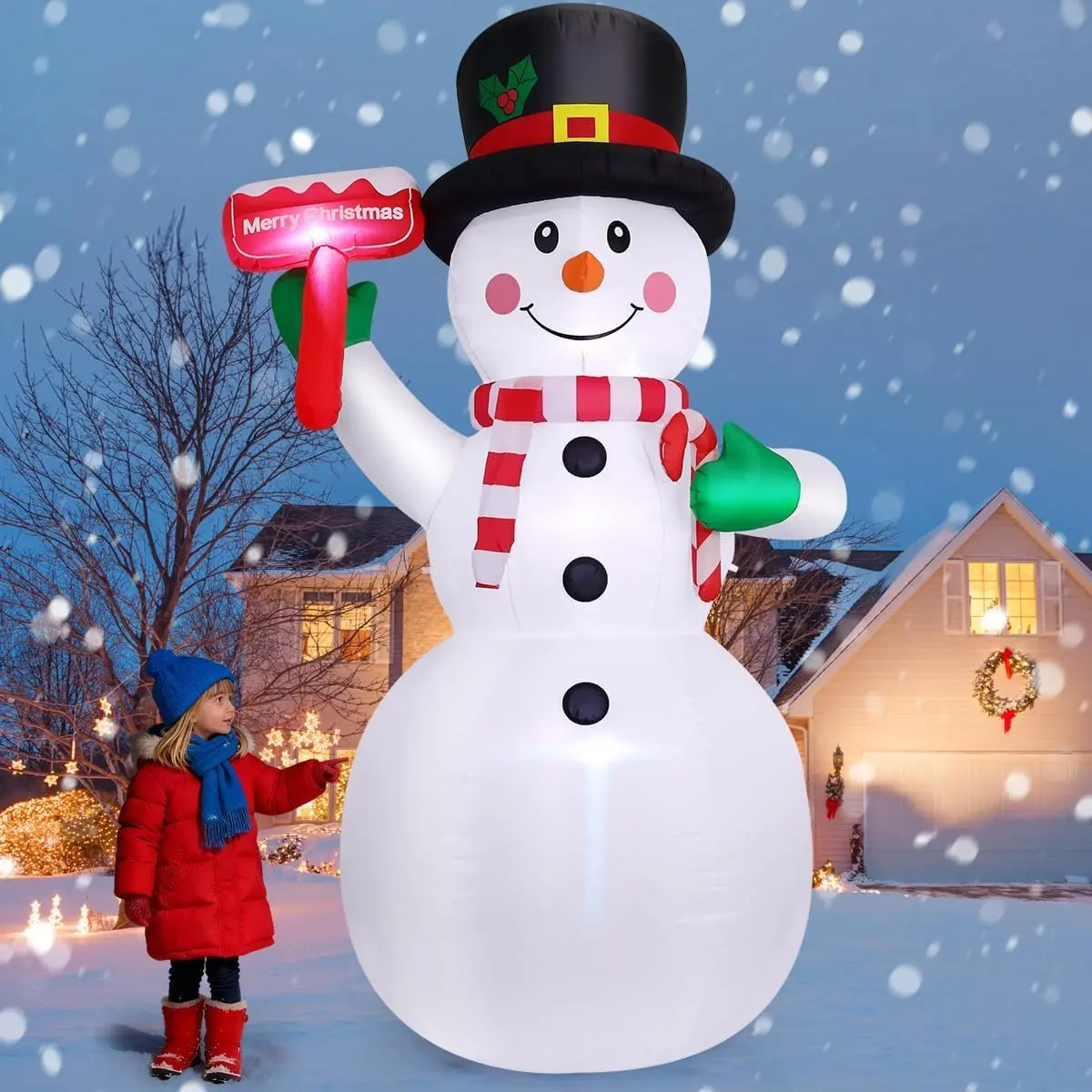 GOOSH 10.3ft Christmas Inflatable Snowman Outdoor Decoration - Blow-Up with Built-in LED Lights, Red Sign Holder, Outdoor Safe for Garden/Lawn, Suitable for Indoors & Indoor Party Home Festive Decor