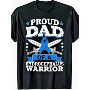 Proud Dad of a Hydrocephalus Warrior T-Shirt - Heavyweight Soft Unisex Tee with Hydrocephalus Awareness Ribbon & Brain Surgery Survivor Gift, Loose Fit Casual Shirt for Brain Support, Ideal for Dads & Hydrocephalus Fighters