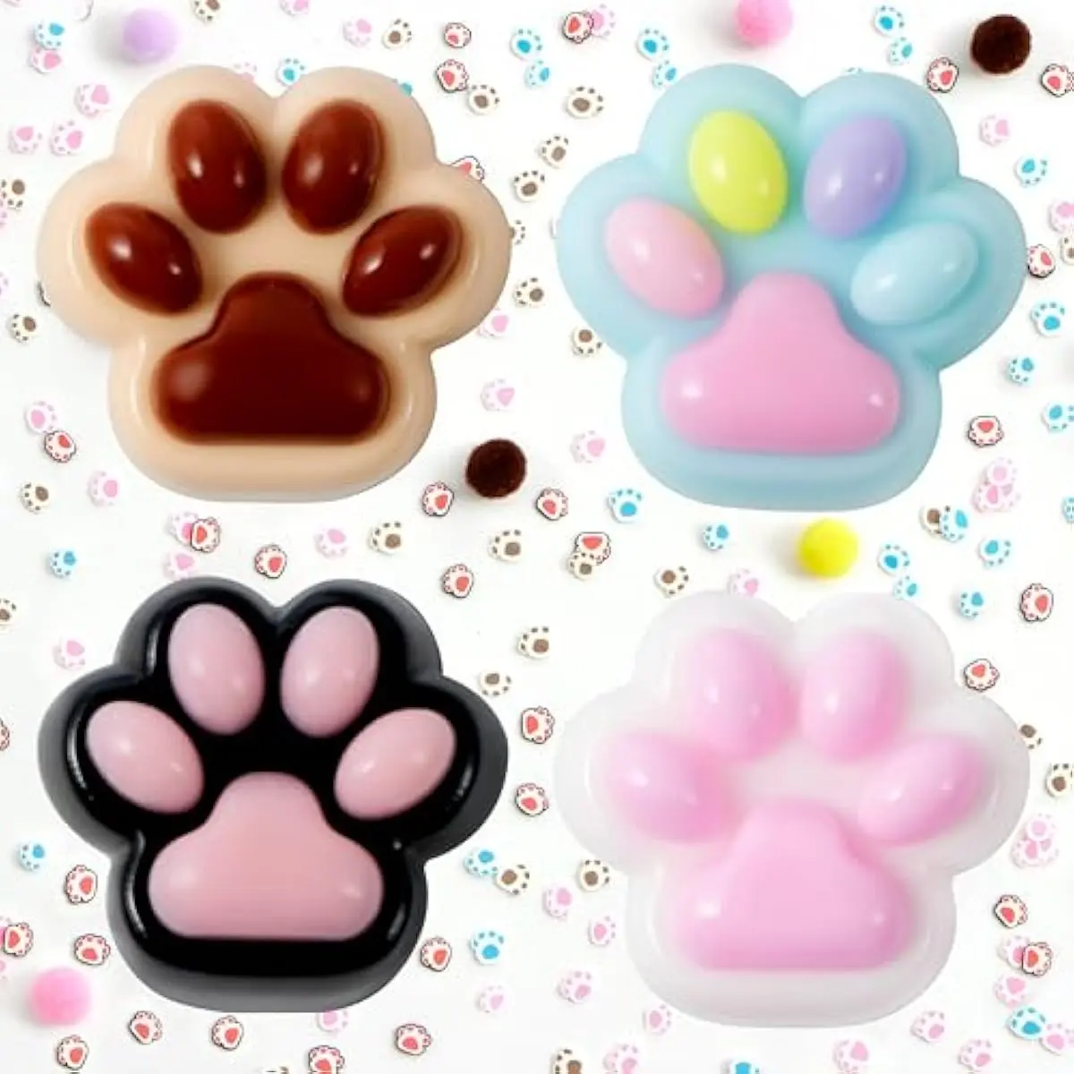 4 Pcs Taba Paw Squeeze Toys, Colorful Kawaii Mochi Fufu Squishy Toys, Cat Paw Taba Fidget Toys for Party Favors, Gifts for Adults Kids