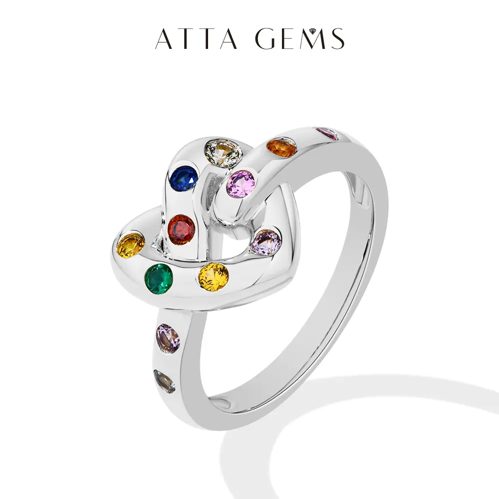 ATTAGEMS Women's Promise Ring, Classic Heart-Shaped with Colorful Synthetic Gemstones, Sparkling Fine Jewelry, Sweet Anniversary Gift, Promise Ring Gf, Sparkling Rings