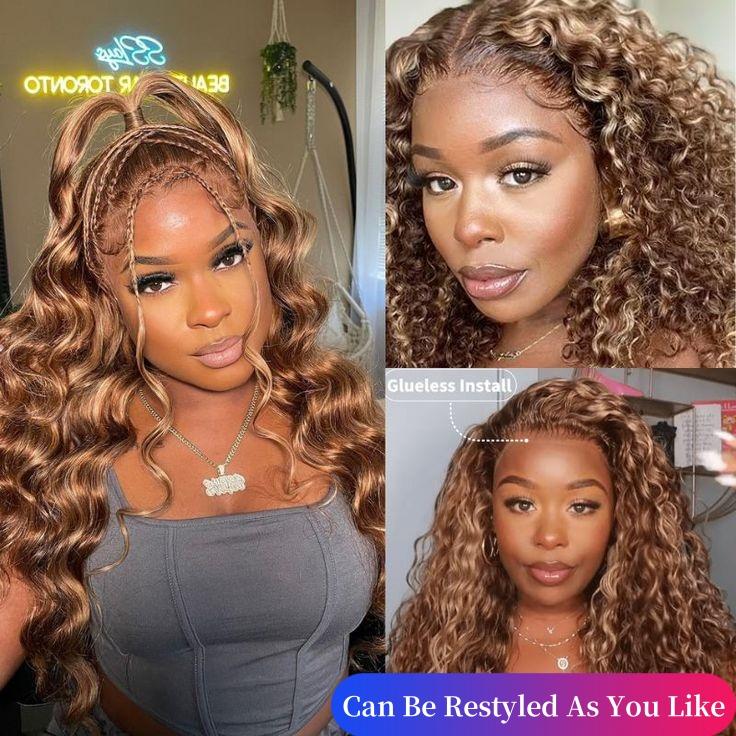 West Kiss Highlight Ombre Glueless Wig P4/27 Deep Wave 7x5 Closure Human Hair Wigs Put It On Pre Plucked Human Hair Wig TikTokShopSpringGlowUp