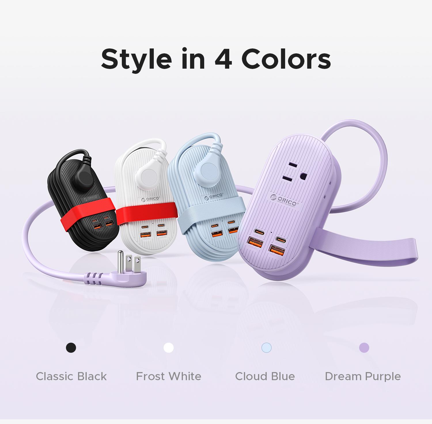 ORICO Upgraded 7-in-1 Travel Power Strip,2 Outlets & 4 USB Ports (2TYPE-C+2USB-A), 65W Fast Charging, Compact for Cruise, Hotel, Dorm, and Travel Essentials- TK