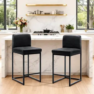 Set of 2 Modern PU Leather Bar Stools with Backrest, Comfortable Counter Stool for Kitchen & Home