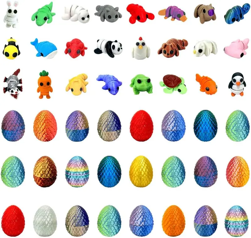 24PCS 3D Printed Animal Figurines with 3D Printed Easter Eggs – Gift & Decor Set